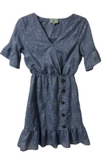 Skies Are Blue Blue White Outline Flowers Faux Wrap Dress Size XSmall