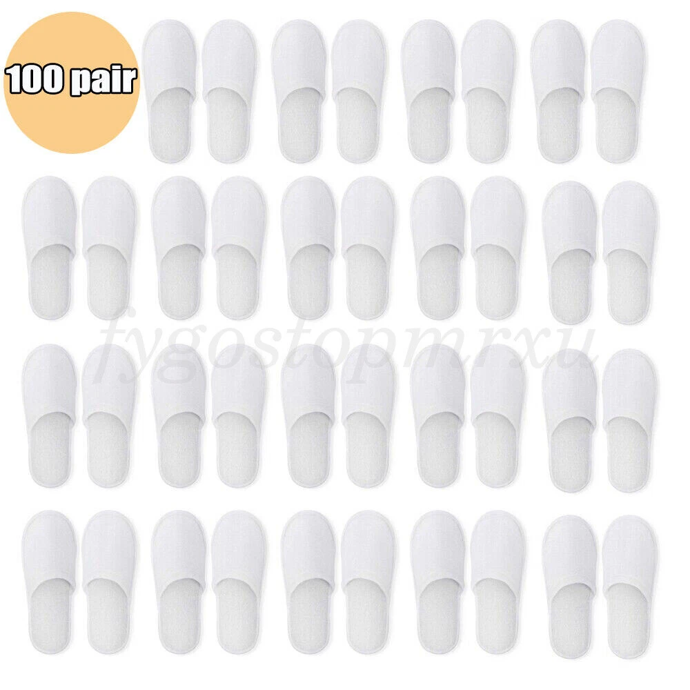 100 Pairs Spa Hotel Guset Slippers Closed Toe Towelling Disposable Terry Type UK