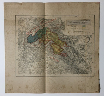 c 1910's Map Illustrating area where DARDIC languages are spoken 13in x ...