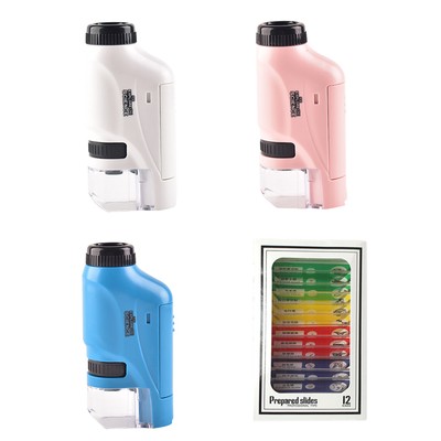 Mini Pocket Microscope Kit 60X-120X Handheld Microscope with LED Light for Kids