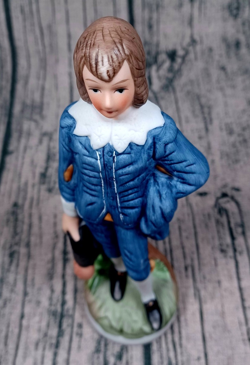 Vintage Blue Boy Figurine Home DecorStatue Ceramic Bisque Hand