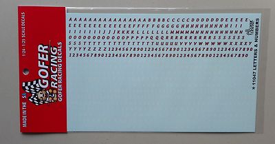 RED WHITE LETTER NUMBERS 1:24 1:25 GOFER RACING DECALS CAR MODEL ACCESSORY 11047
