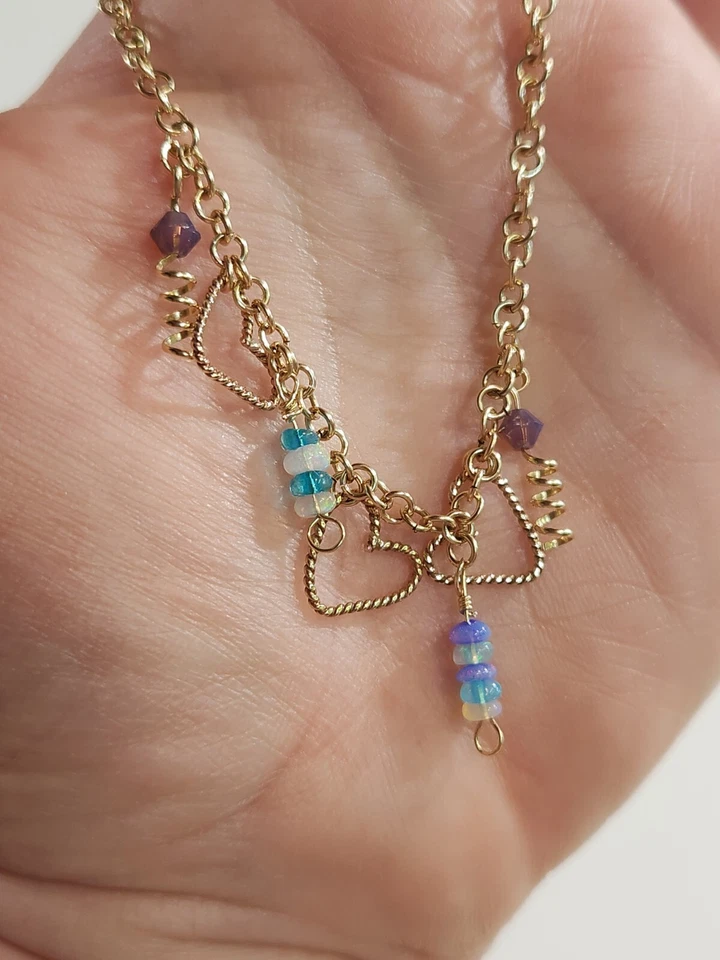 14KGF/ Furnace Glass/ Swarovski & Ethiopian Opal "Hearts" Handmade Bracelet - Image 4 of 4