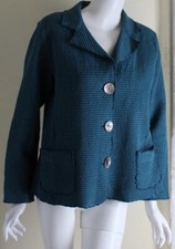 Focus Sz M Teal Blue Funky French Artsy Waffle Cotton Blazer Or Jacket