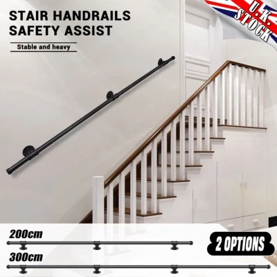 200/300cm Handrail Stair Rail Grab Balustrade Retro Metal Staircase Banister Kit