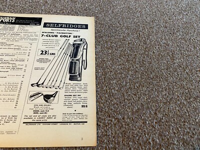 WFBK10 WORLD SPORTS ADVERT 10X4 SELFRIDGES SLAZENGER 7 CLUB GOLF SET