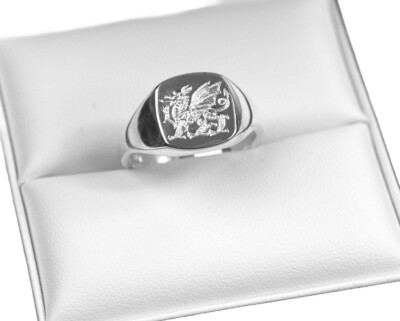 925 Silver Welsh Dragon Signet Ring  UK Made