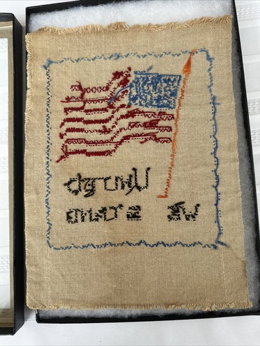 Primitive FLAG Sampler Cross Stitch United We Stand In Box With Glass Display - Picture 3 of 13
