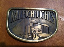 Vintage Advertising Belt Buckle Raleigh Lights Cigarettes Trucking c. 1970s