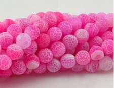 Frosted 6/8/10mm Pink Dream Fire Veins Agate Onyx Round Gems Loose Beads 15''