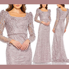 NWT $698 Mac Duggal [ 10 ] Embroidered Applique Trumpet Gown Mocha Pink #G1705