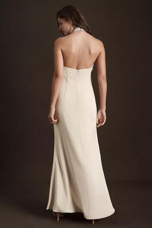 B H L D N Anthropologie || Ruby Twist Halter Satin Gown, Size 12 MSRP $248 - Image 2 of 4