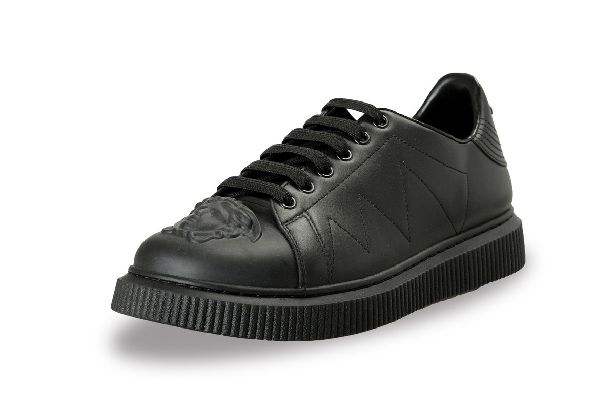 スニーカー VERSACE Men Sneakers 1018229 1A129401B00V Black Versace Men's Large Medusa Logo Black 100% Leather Sneakers