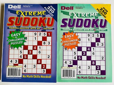 Lot of 2 Sudoku Puzzles Extreme Dell Penny Press Easy Med Hard Challenger  92 93