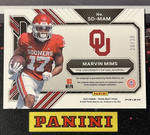 2023 Prizm Draft Picks Marvin Mims Auto Orange Pulsar /30 Signing Day Oklahoma - Picture 2 of 3