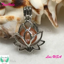 Lotus Flower II - Silver Plated - Locket Pearl Cage Pendant - Hold 6mm - 9mm