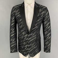 JUST CAVALLI Size 38 Black Grey Jacquard Wool Blend Peak Lapel Sport Coat
