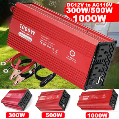 Power Inverter 500W 1000W DC 12V to AC 110V Adapter Converter Car Plug 2USB RV