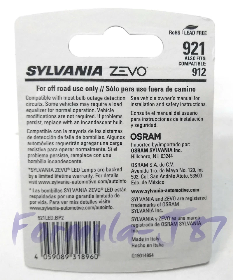 Sylvania ZEVO LED Light 921 White 6000K Two Bulbs Interior Dome Replacement Lamp - Image 3 of 4
