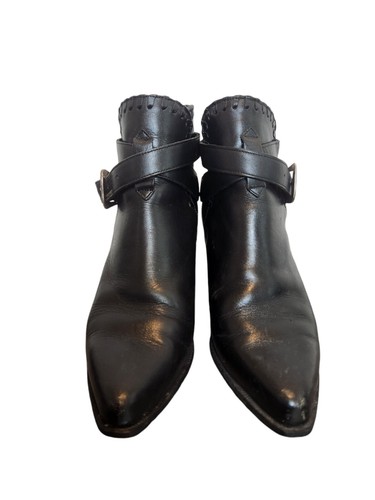 Dingo Women Black Leather Ankle Boots Strap & Silver Buckle Western Size 7.5 - Picture 4 of 9