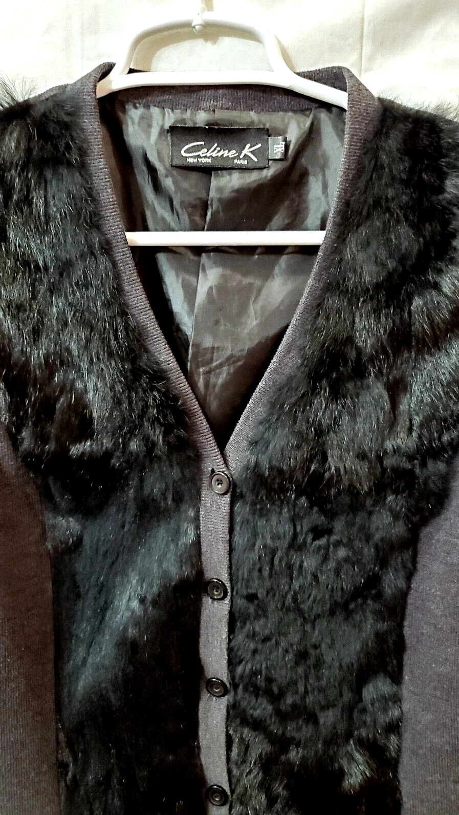 CELINE K. NY PARIS Vintage 100% Lana di Coniglio Miscela Poliestere Gilet XL