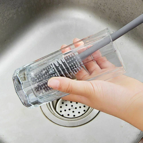 Long Handle Silicone Bottle Brush Cup Scrubber Glass Cleaning Brush Kitchen Tool - Picture 4 of 14
