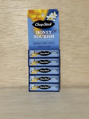 Lot 5-ChapStick HONEY NOURISH Honey Vanilla With bee Propolis Extract