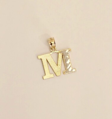 14k Massiv 2 Ton Gold Anfangsbuchstabe M Diamantschliff Charm Anhänger Halskette 15x11