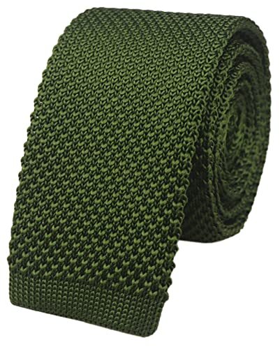 Retreez Men's Skinny Knit Tie - Dark Green Vintage Style For Casual & Formal Wear