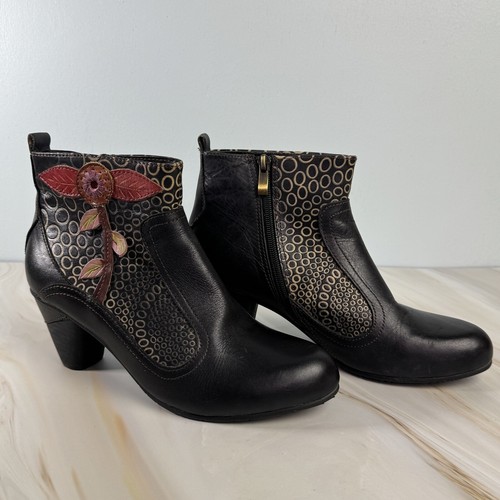 Spring Step L'Artiste Boots Womens Parfum Black Leather Floral Booties Sz 38 / 8 - Picture 15 of 15