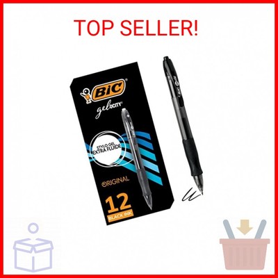 BIC Gelocity Original Black Gel Pens, Medium Point (0.7mm), 12-Count Pack, Retra