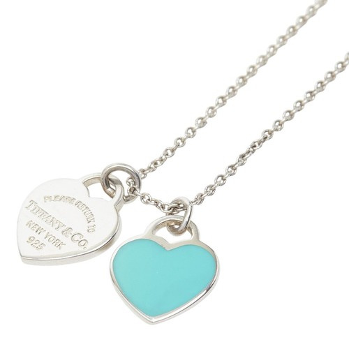TIFFANY&Co. Return to TIFFANY Blue Double Heart Tag Pendant Necklace【Used】