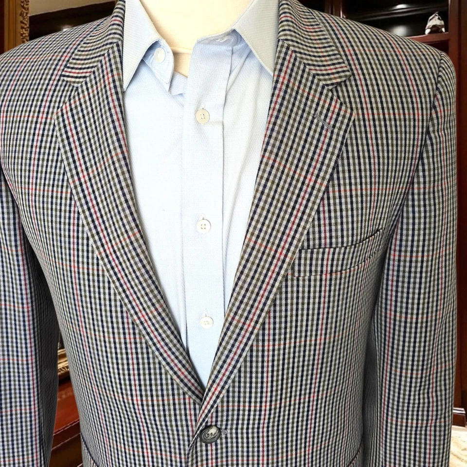 Vintage Colorful Check Blazer 40r 50 Eu Made In France Gianni Caporale - Image 2 of 4