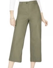 Talbots Womens Olive Green Wide Leg Crop Chino Pants Flat Front Size 6P