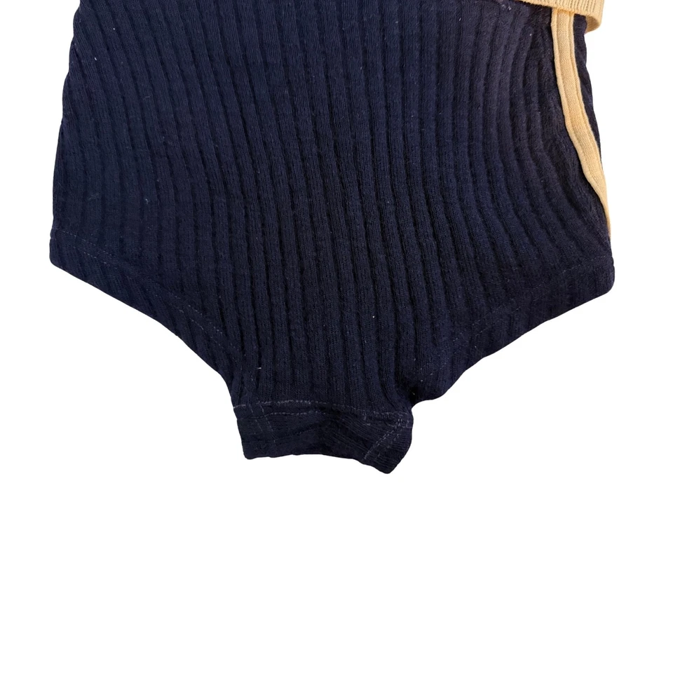 Baús de natação masculinos de lã Allen-A vintage da década de 1930 azul marinho com cinto e forro tamanho 32 - Imagem 4 de 4