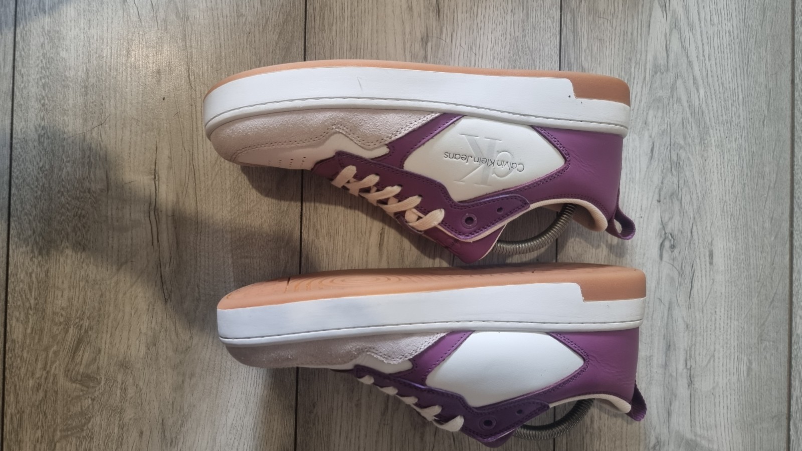 Calvin Klein Jeans Purple White Leather Suede Trainers Women’s UK 6.5 Low Top image 5