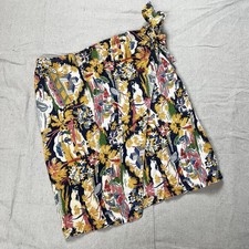 Vintage DKNY Linen Tropical Print Wrap Mini Skirt Womens Small Medium