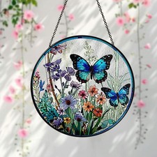 Butterfly Flowers Stained Glass Suncatcher Home Decor,Flowers Stained Glass Wind
