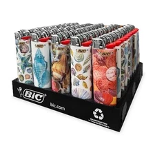 Bic Shells Pocket Size Regular Disposable Lighters 50 Count Tray 8 Mix Designs