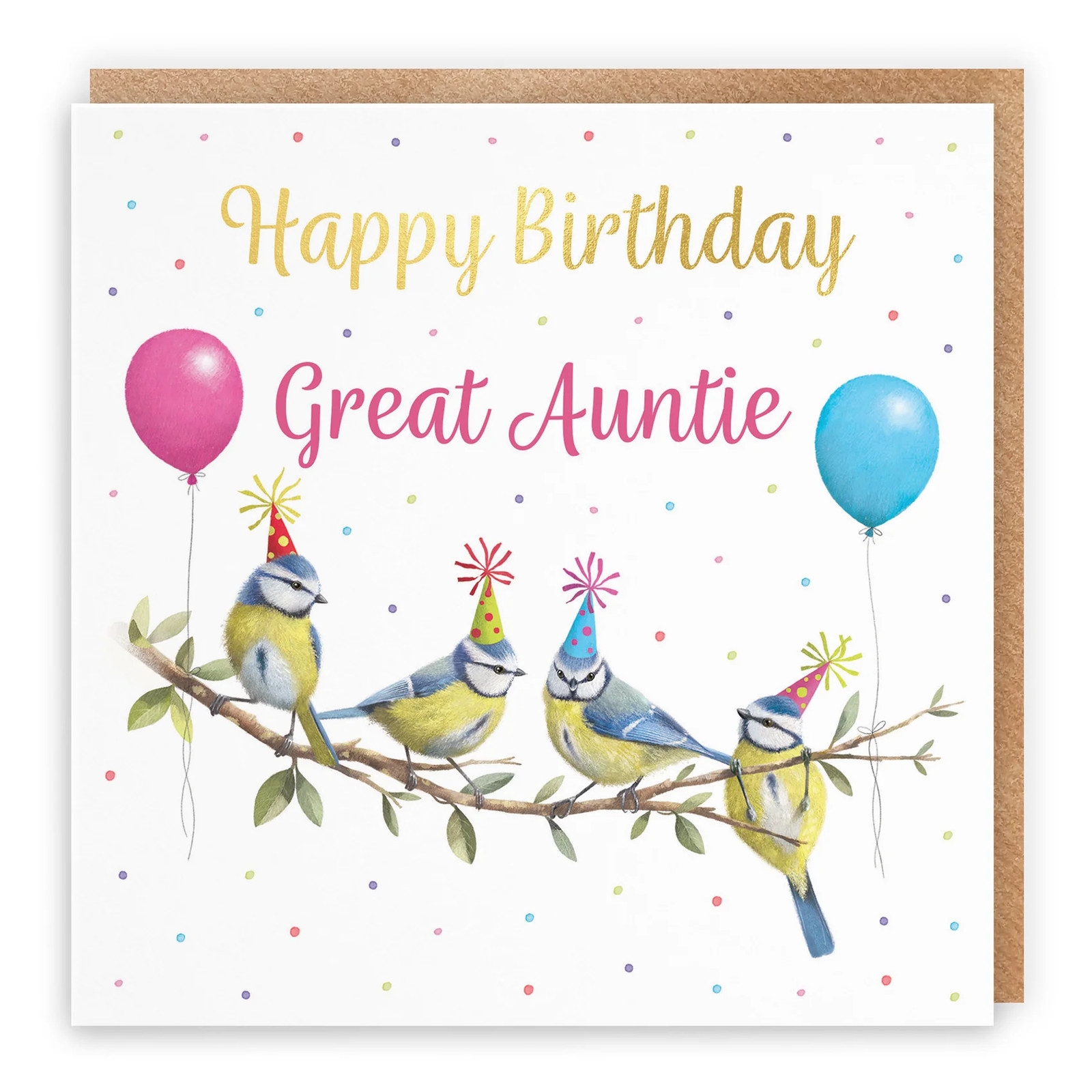 Great Auntie Blue Tits Birthday Card Gold Foil Milo's Gallery