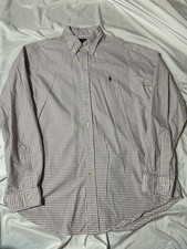 Ralph Lauren Custom Fit Men's Dress Shirt Red Blue Plaid Checked Size Large