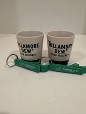 Lot Of 2 Tullamore Dew Irish Whiskey White Ceramic Shot Glass w/2 Bottle Openers