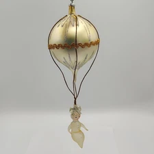 Vintage De Carlini Italian Hot Air Balloon Angel Blown Glass Drop Ornament