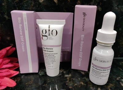 Glo Skin Beauty Bio-Renew EGF Cream 15 ml & EGF Drops 13 ml Travel Size Set NIB