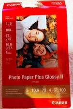 Canon PIXMA 4"x6" Inkjet Photo Paper Plus Glossy II 100 Sheets PP-201 73lbs
