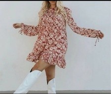 Free People Women's Floral THESE DREAMS Pleated Mini Dress Size Medium  B44