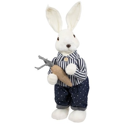 Northlight Standing Boy Bunny with Carrot Easter Figure - 19'' - Navy Blue