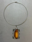 Vintage Baltic Amber Pendant Necklace Soviet USSR Filigree Choker Torc Silverton