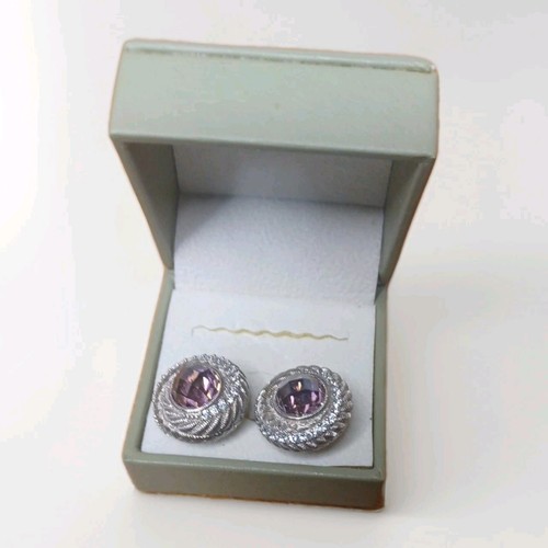 Judith Ripka .925 Sterling Silver and Amethyst Purple w CZ Stud Earrings - Picture 5 of 14