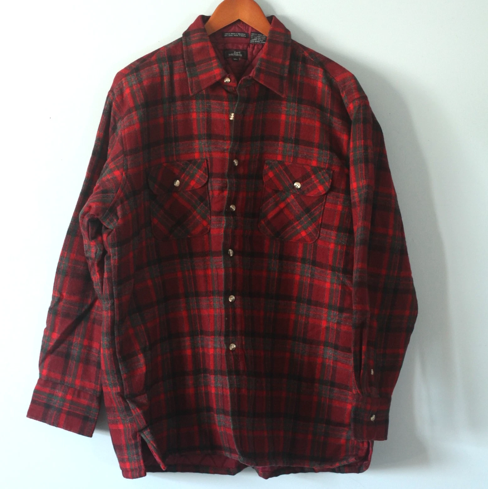 VTG Carl Michaels Board Shirt Size XL Wool Blend Flannel Red Plaid Lined
Opens in a new window or ta